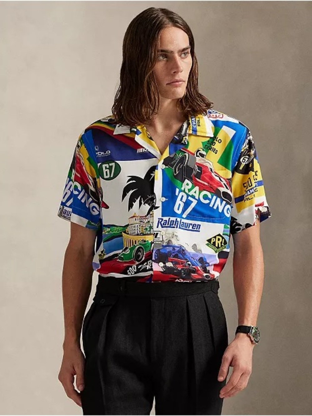 NWT Polo Ralph Lauren Men's Classic-Fit Racing-Print Camp Shirt - Picture 1 of 5